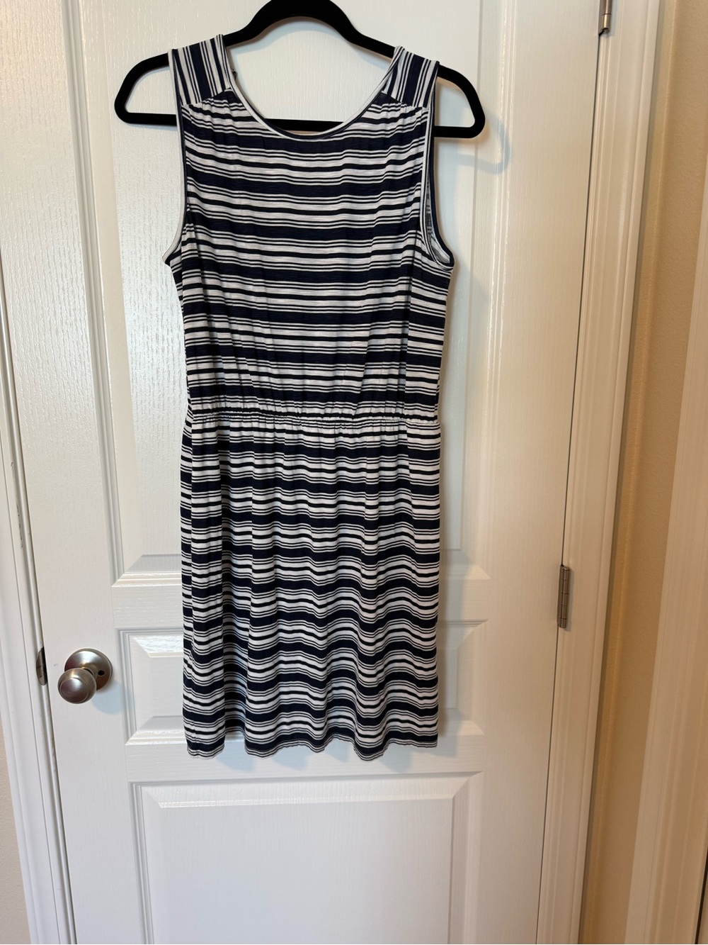LOFT Navy and White Striped Sleeveless Mini Dress
